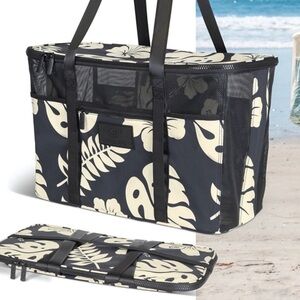 ALOHA Collection COLLAPSIBLE BEACH TOTE in Black & White